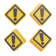 3D Yellow Diamond Warning Sign Symbol Danger Caution Risk Traffic
