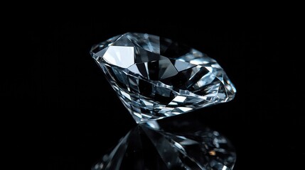 A macro shot of a loose diamond on a black background, highlighting its facets and brilliance