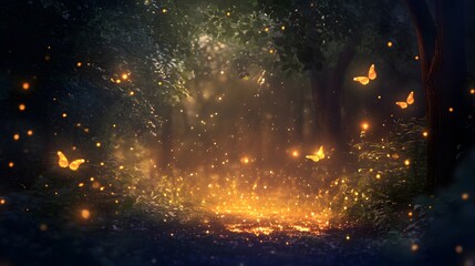 Naklejka premium Enchanted forest soft-focus glowing elements ethereal creatures mystical atmosphere