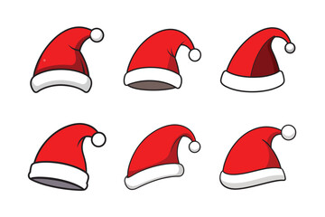 Set of full image of a  cartoon Santa Claus hat clipart in white background.eps