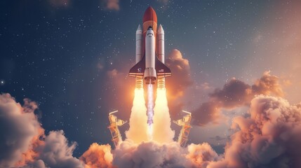 Fototapeta premium Rocket Blasting Off on a Website