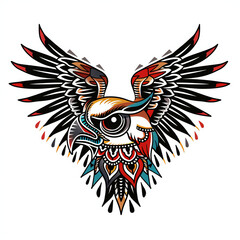 Fototapeta premium Thunderbird head very simple traditional tattoo flash styles illustration