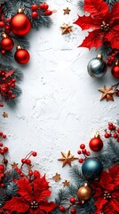 Christmas Ornament and Poinsettia Border with Copy Space