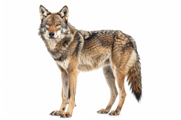 Obraz premium a wolf standing in the snow looking at the camera