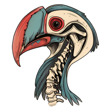 recommend clip art: Toucan head skeleton bones very simple traditional tattoo flash styles illustration