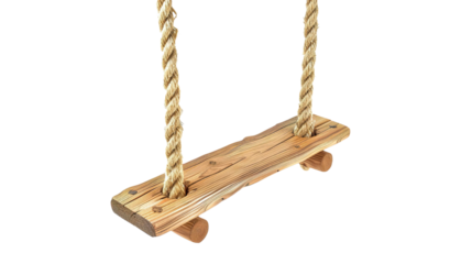 Wood rope swing isolated on transparent background, PNG