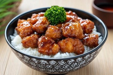 Bowl of Chicken with Teriyaki Sauce and Rice