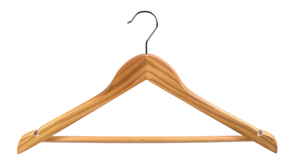 Wooden clothes hanger isolated on transparent background, PNG