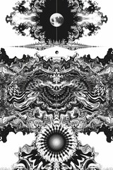 Intricate and detailed Black and White Abstract Art Patterns with various artistic elements
