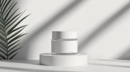 Elegant Cosmetic Jar Mockup with Blank Label on Plain Background | Minimalistic Beauty Product Packaging Design