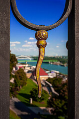 artistic detail of a railing installed on the panoramic terrace of Bratislava Castle