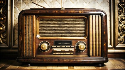Vintage Wooden Radio Receiver with Gold Accents