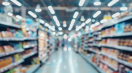 A Blurry Perspective on an Aisle in a Contemporary Modern Supermarket Environment