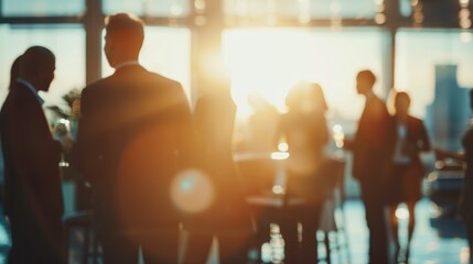 Blurred background. Join us for a Networking Event at Sunset with Professional Attendees from diverse fields