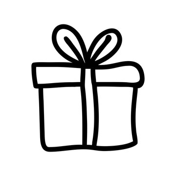 recommend clip art: Gift box with ribbon outline icon isolated on white hand draw