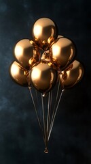 Golden Balloons on Dark Background - 3D Render