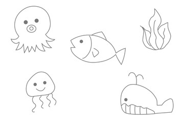 シンプルで可愛い海の生き物イラストセット