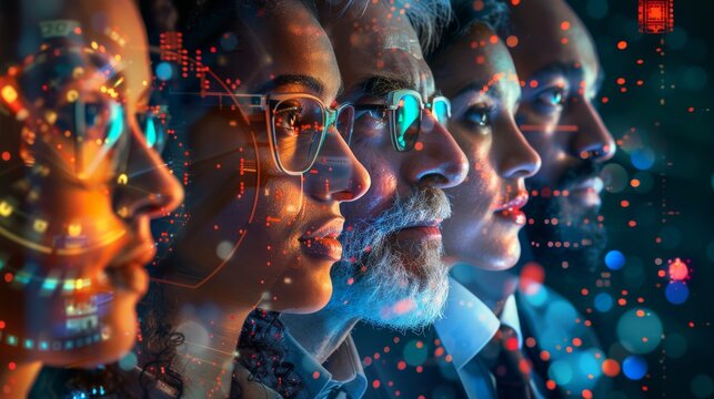 Professionals in a futuristic setting demonstrate data visualization techniques and methods