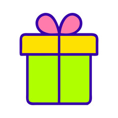 Vibrant gift box with bow icon isolated on white