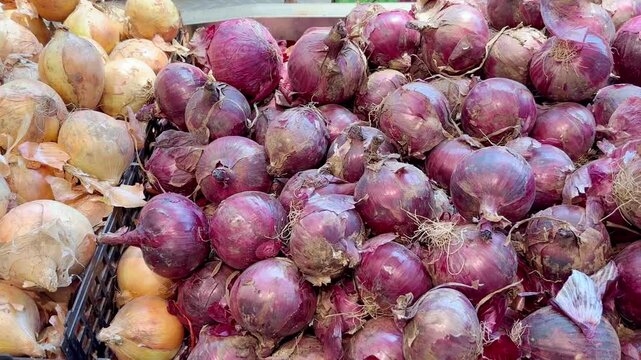 buying vegetables( onion, potato) at the market