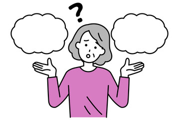 二つの案を迷っている年配の女性