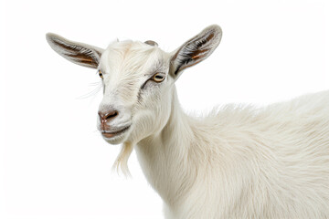 a goat with long hair standing in front of a white background