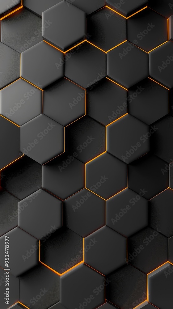 Poster A black and orange hexagonal patterned background with a white textured foregrou