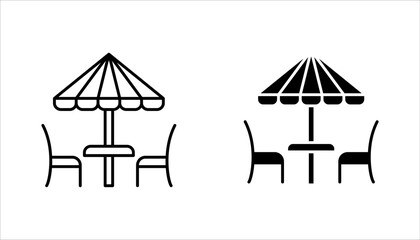 Terrace cafe vector icon set. Rooftop coffee table vector illustration on white background