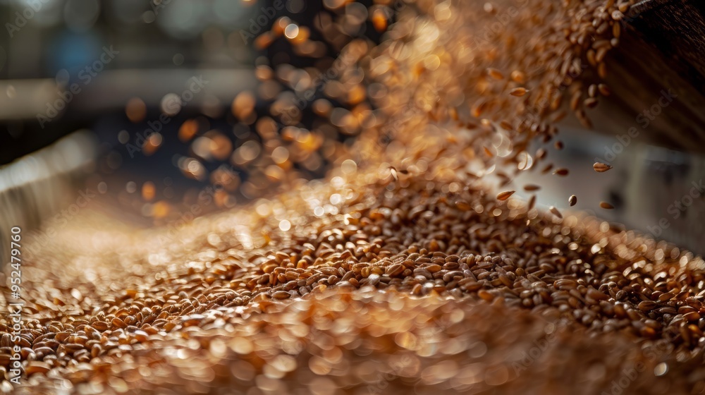 Poster a grain of wheat is falling from a machine