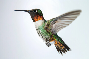 Fototapeta premium a hummingbird flying in the sky with its wings spread