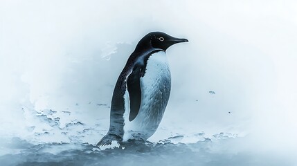 Obraz premium Majestic Penguin Silhouette Double Exposure with Arctic Landscape in Hyper-Realistic Cold Lighting - Resilient Atmosphere Concept