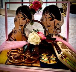 Elegant Wedding Accessories Flat Lay with Jewelry, Floral Decor, and Romantic Details
