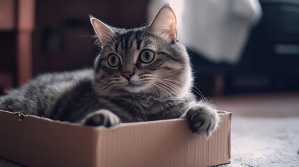 A Tabby Cat Peeking Out of a Cardboard Box