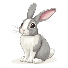 Obraz premium A Gray and White Rabbit with Big Eyes Sitting on a White Background