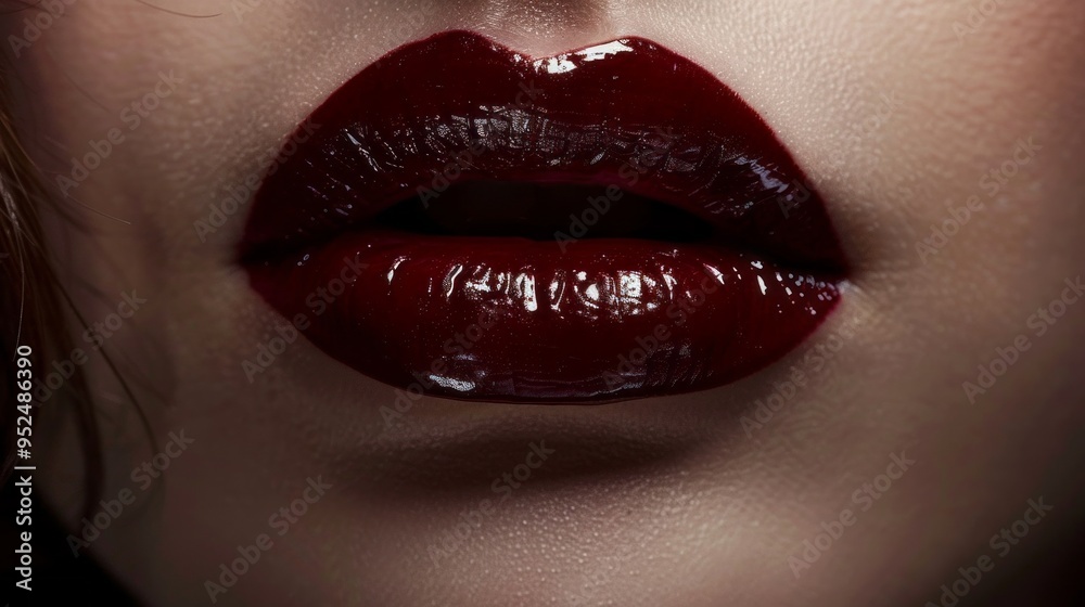 Poster A woman's lips are painted red with a glossy finish