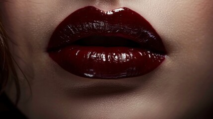 Fototapeta premium A woman's lips are painted red with a glossy finish