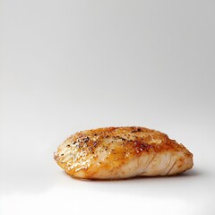 Expertly Seared Chicken Breast on Plain White Background Tender Meat Revealed Beneath Caramelized Exterior