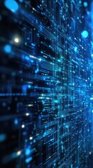 Abstract digital background with luminous particles and lines, creating a sense of depth and technological innovation.