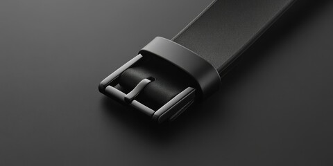 Black leather watch strap with silver buckle.