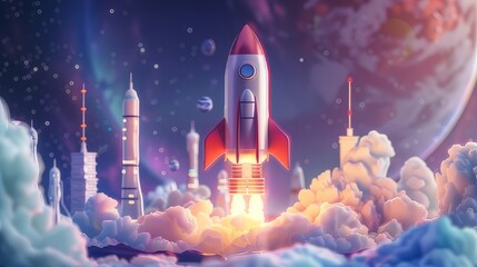 Naklejka premium start up concept with space rocket