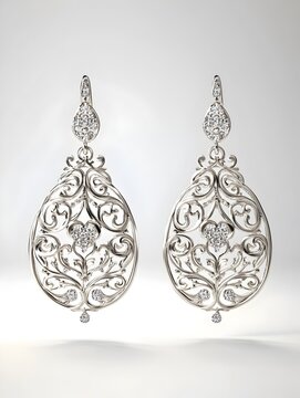 Exquisite Handcrafted Sterling Silver Filigree Earrings Showcased on Pristine White Background
