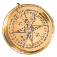 Golden old compass in PNG isolated on transparent background