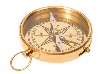Golden old compass in PNG isolated on transparent background