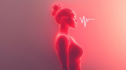 3D Plus Size Model Outline and Heartbeat with Vitality Text concept as An abstract vector featuring an outline of a plus size model paired with a heartbeat symbol and the word Vitality. The elements a