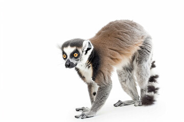 Fototapeta premium a lemur standing on a white surface with its head turned
