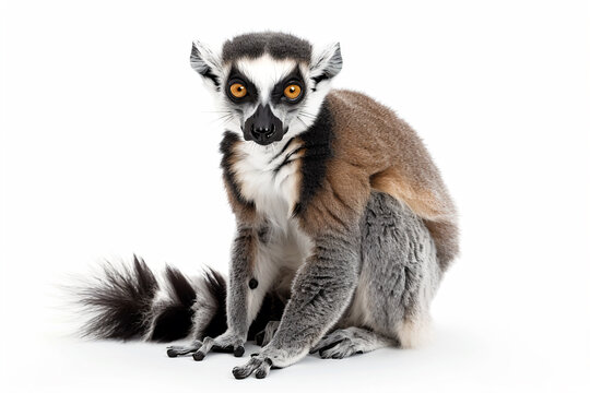 a lemur sitting on the ground with its tail up