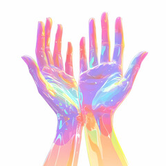 Fototapeta premium Flat Holographic Plus Size Model Hands with Empowerment Text concept as A glossy holographic image featuring the hands of a plus size model with the word Empowerment in a strong font. The design inclu