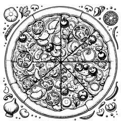 Pizza line art, pizza hand draw, illustration of pizza vector.