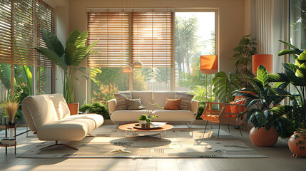 Fototapeta premium Modern bright atmosphere, comfortable starting room living room room room