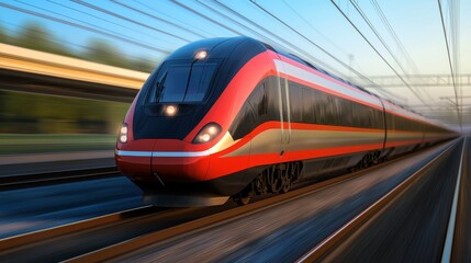 Fototapeta premium High Speed Train in Motion with Motion Blur